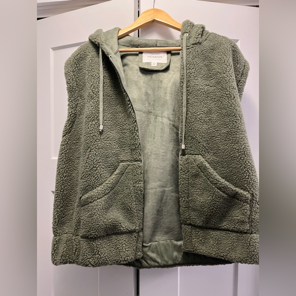 Green Sherpa Hooded Vest